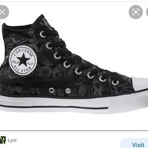 Rose Patterned Black Converse High Tops